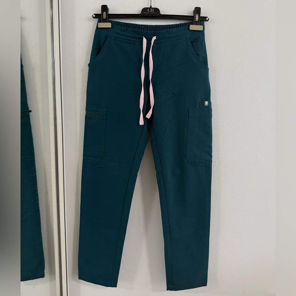 Figs Teal Pants with Pink Accent
